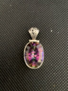 .925 Silver Pendant Necklace with large Mystic Purple Oval Stone